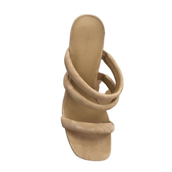 Vince Womens Tan Suede Strappy Open Toe Slip On Block Heel Sandals Sz 10 M New - Picture 2 of 14